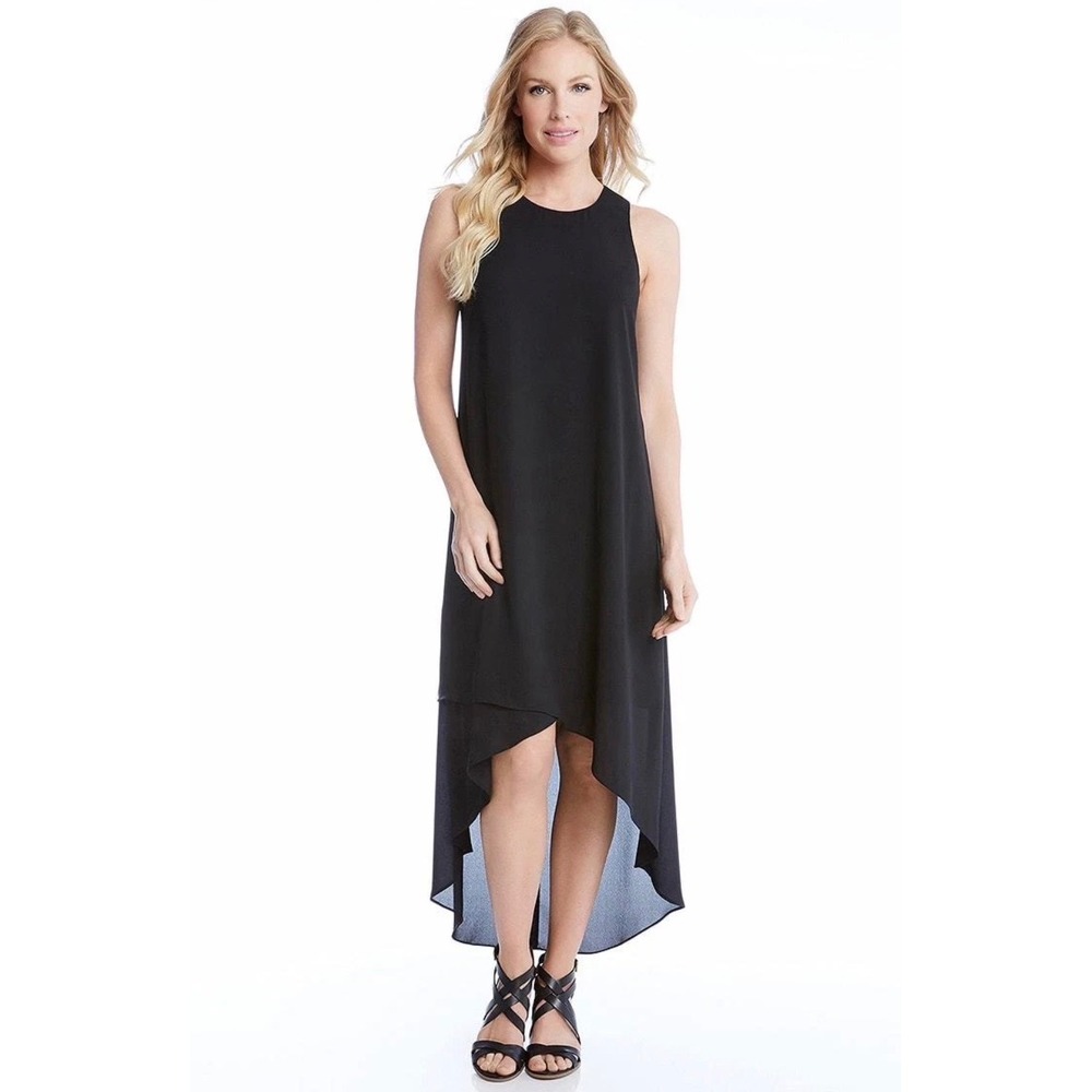 Karen Kane Black High-Low Sleeveless Dress XS Chiffon Overlay Formal Party